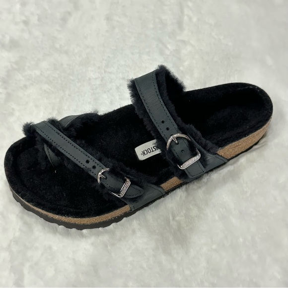 Birkenstock Mayari Shearling Thong Sandals Fur Toe Loop Germany Buckle Straps - Picture 9 of 16